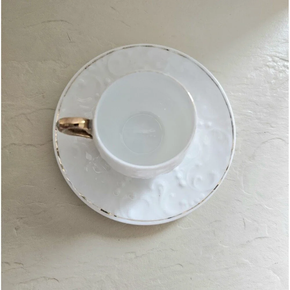 Vintage Miniature White Raised Design Cup And Saucer